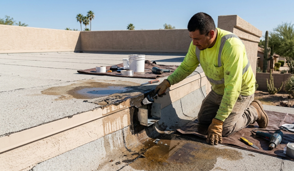 Learn how to fix leaking roof scuppers on Arizona flat roofs