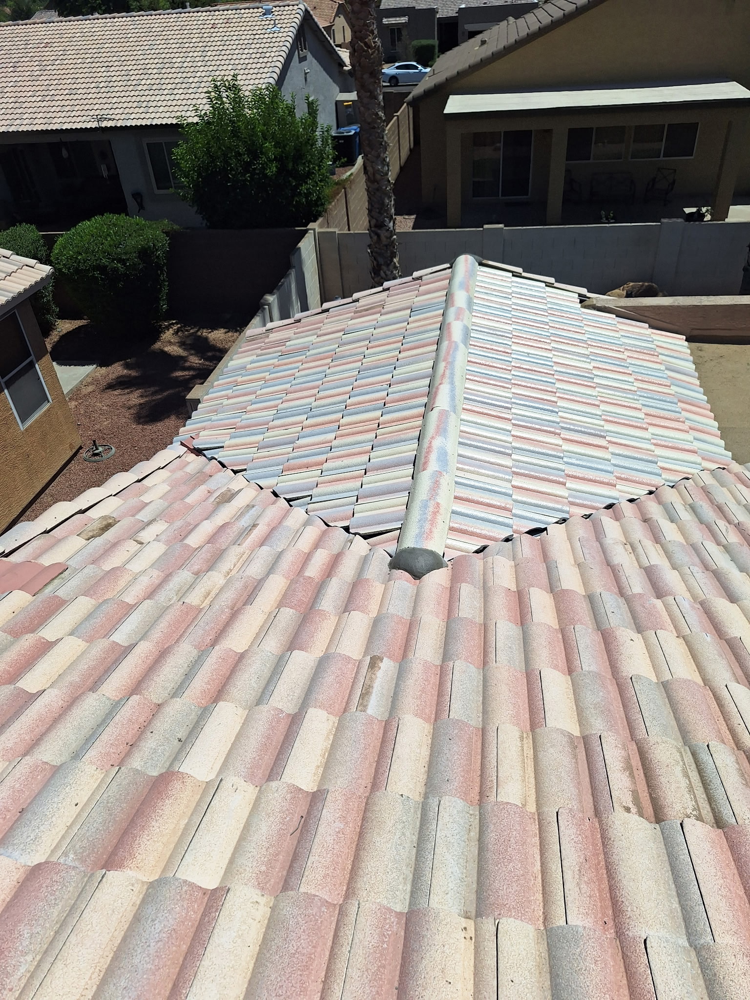 Concrete tile roof in Gilbert Arizona before underlayment replacement